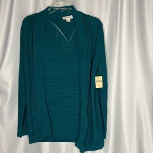 NWT Coldwater Creek Teal Ribbed Trim Cardigan - Medium